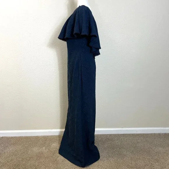 Tadashi Shoji Gown Dress 8 Size Kayla Ruffle Neckline Jacquard Textured … - Picture 5 of 10